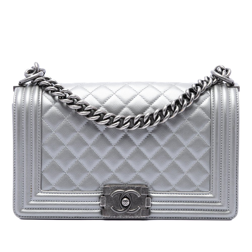 Pre-Loved Chanel Old Medium Quilted Metallic Caviar Boy Flap